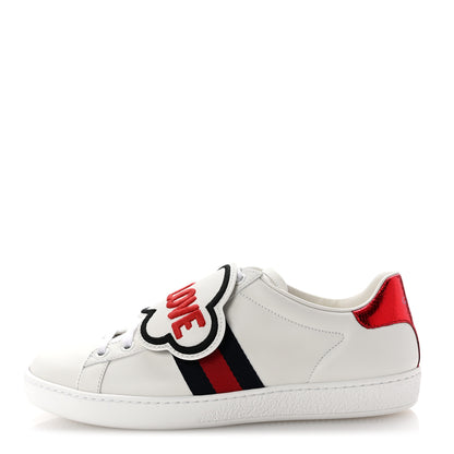 Gucci Calfskin Ayers Web Blind For Love Embroidered Womens Ace Sneakers 37.5 White 1 of 11