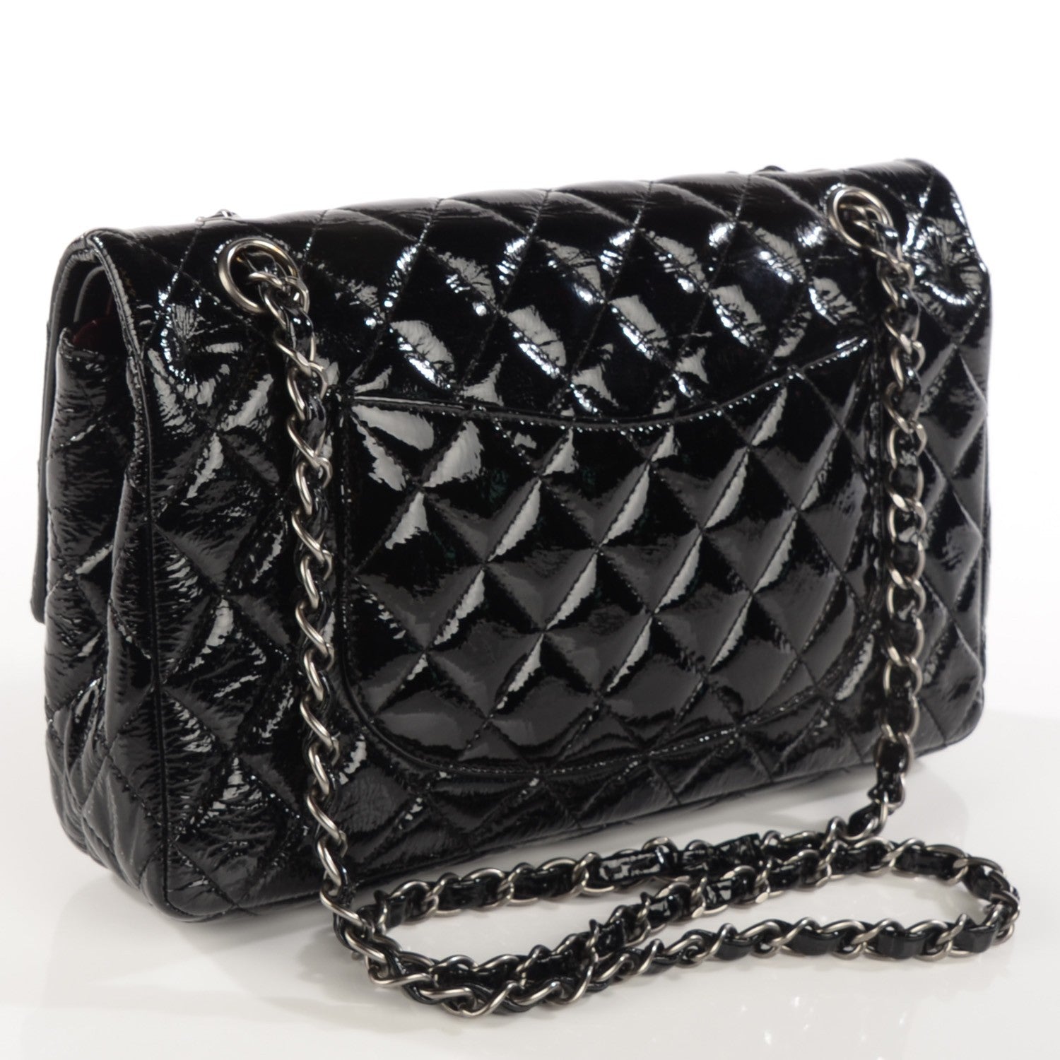 Chanel Distressed Patent Quilted Medium Double Flap Black 3 of 9