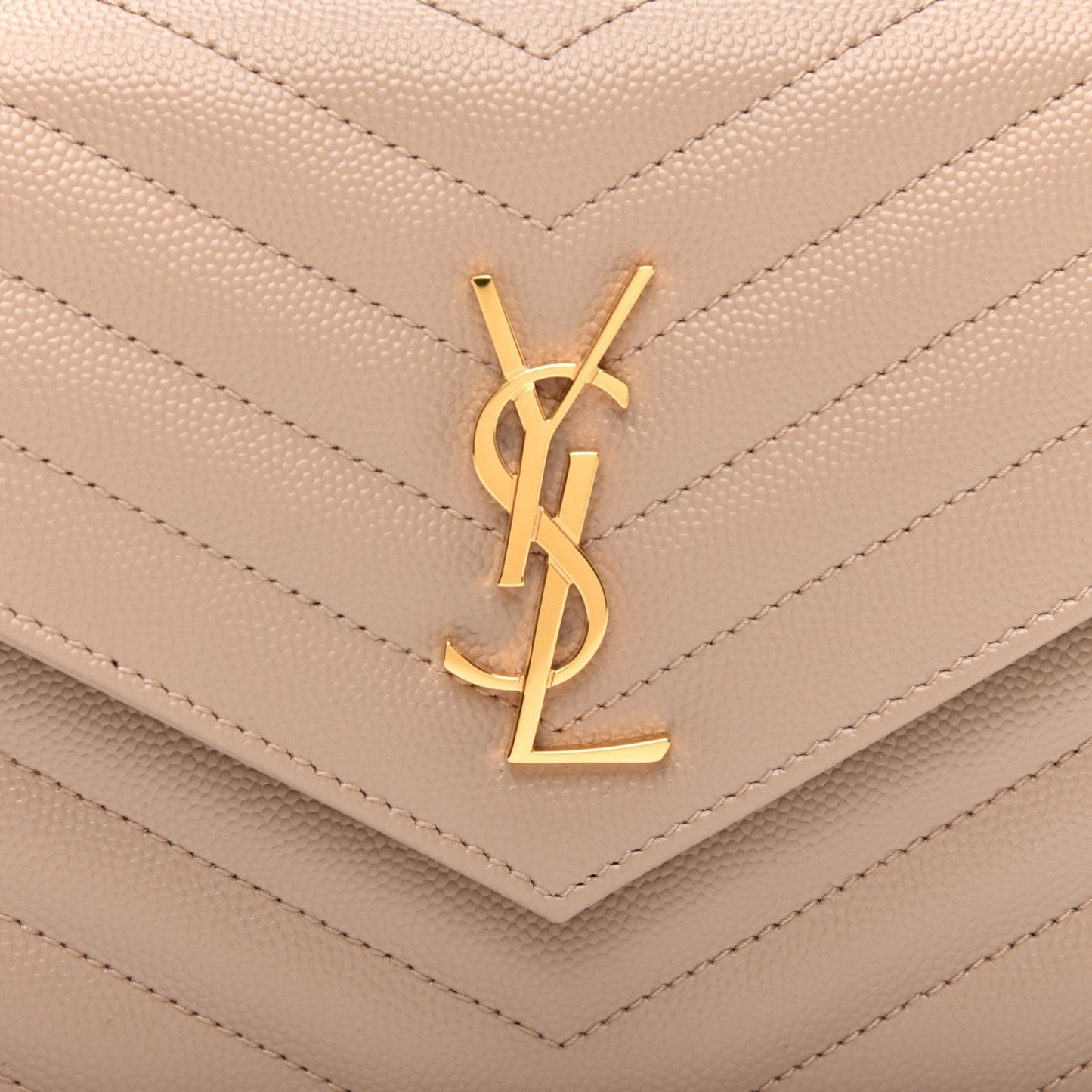 Grain De Poudre Matelasse Chevron Monogram Envelope Chain Wallet Dark Beige