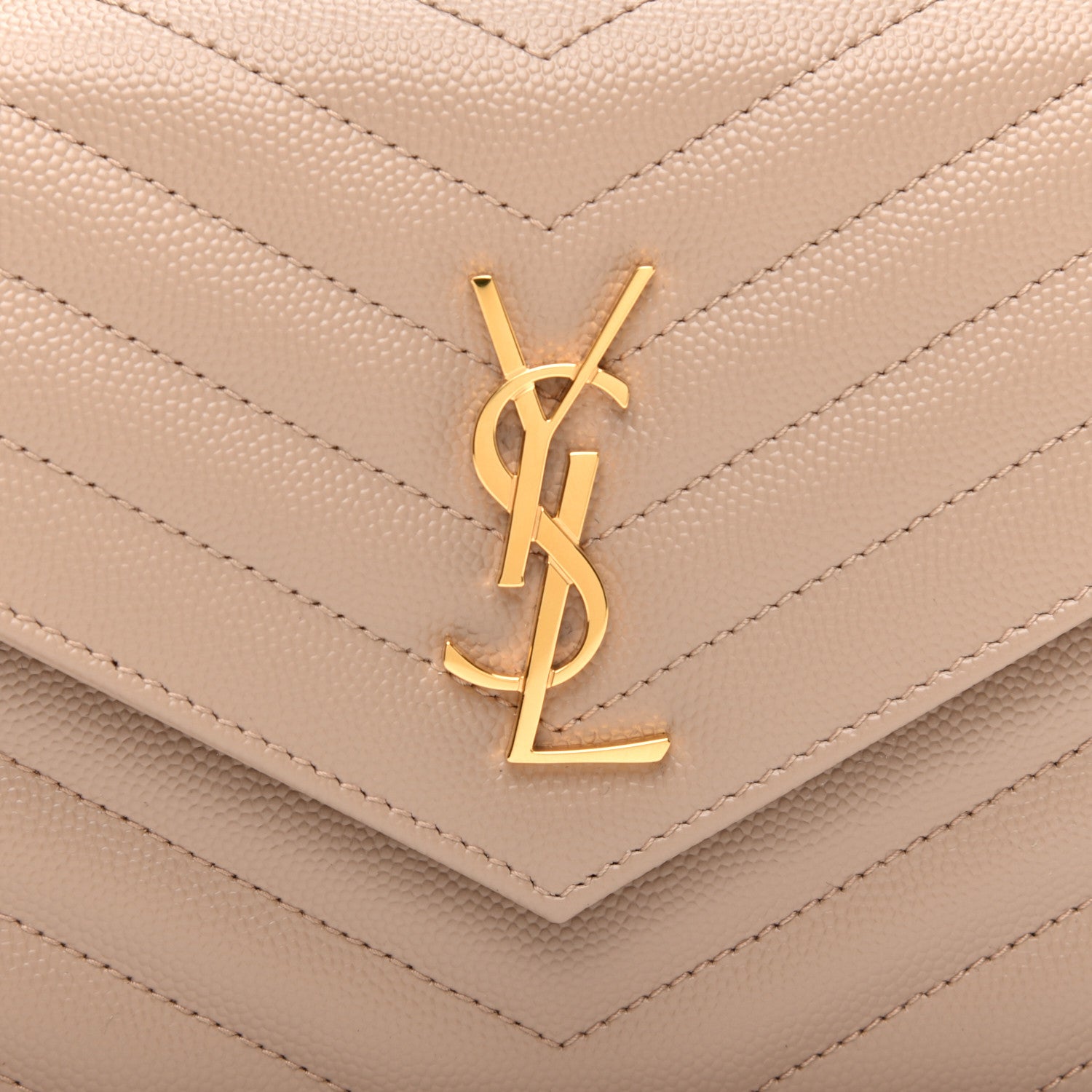 Saint Laurent Grain De Poudre Matelasse Chevron Monogram Envelope Chain Wallet Dark Beige 9 of 10