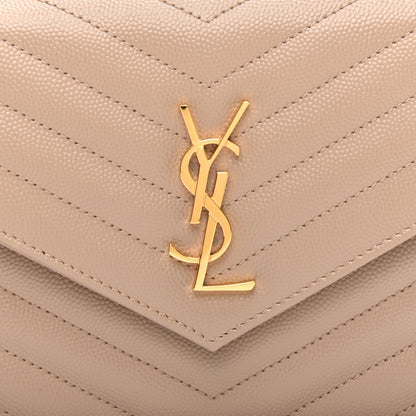 Saint Laurent Grain De Poudre Matelasse Chevron Monogram Envelope Chain Wallet Dark Beige 9 of 10