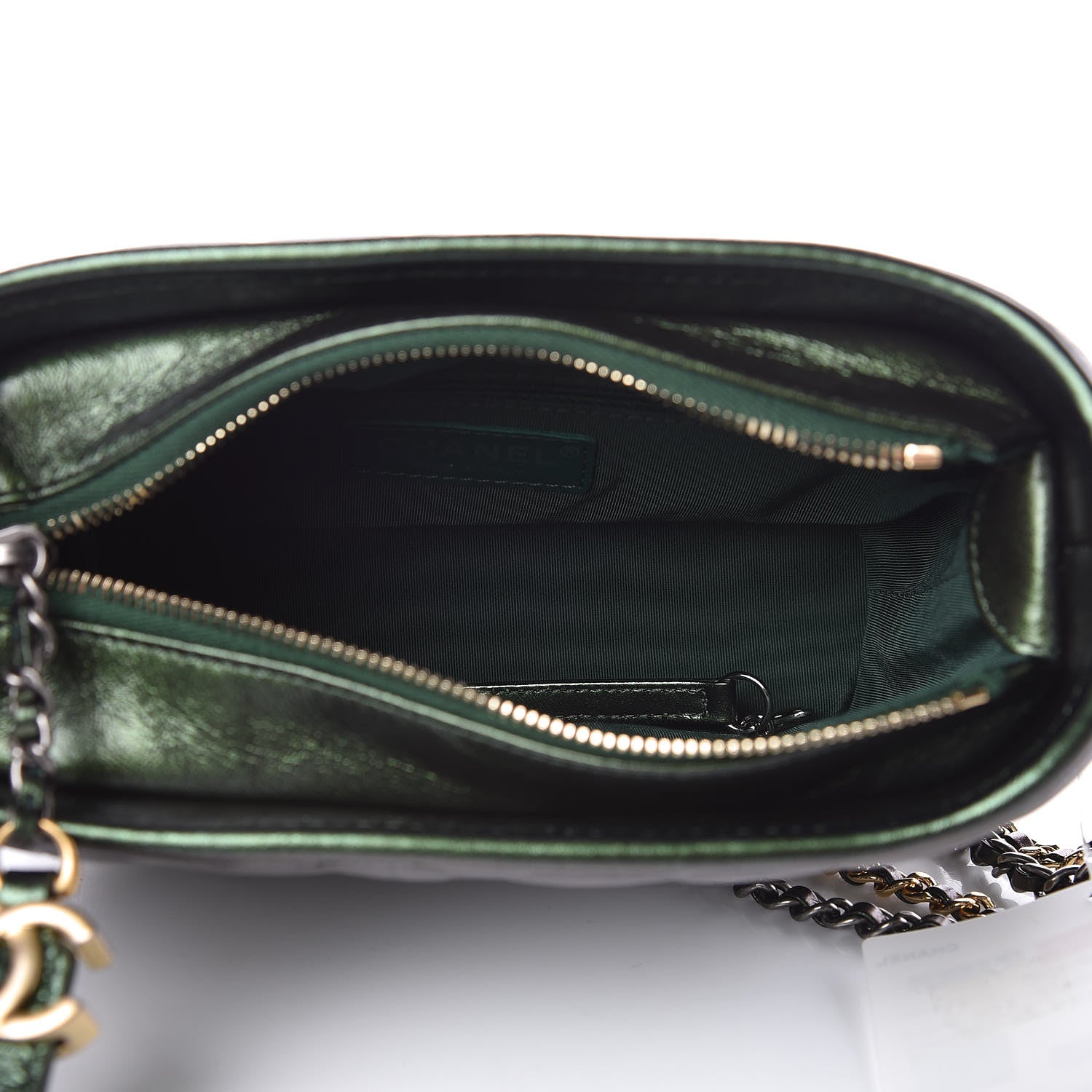 Chanel Metallic Calfskin Chevron Quilted Small Gabrielle Hobo Green 5 of 12