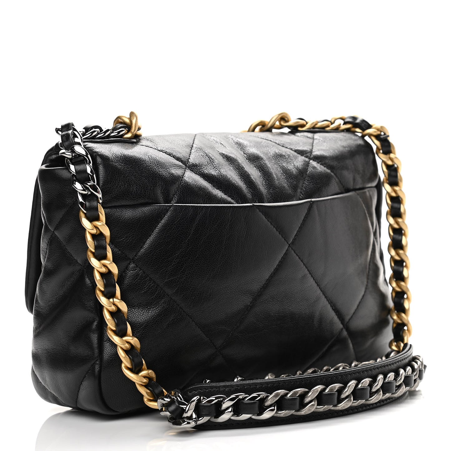 Shiny Goatskin Quilted Medium Chanel 19 Flap Black