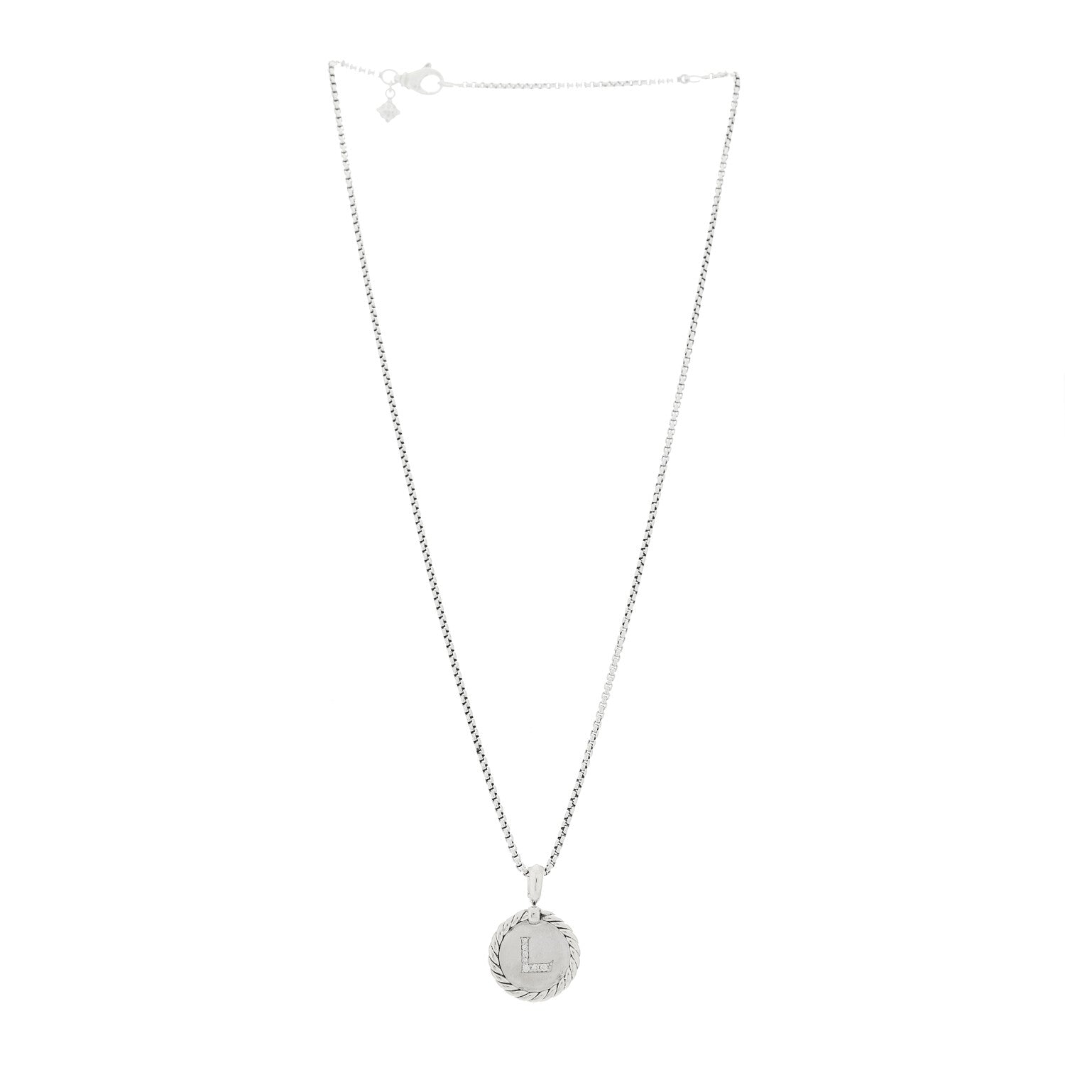 David Yurman Sterling Silver Diamond Initial L Charm Necklace 3 of 6