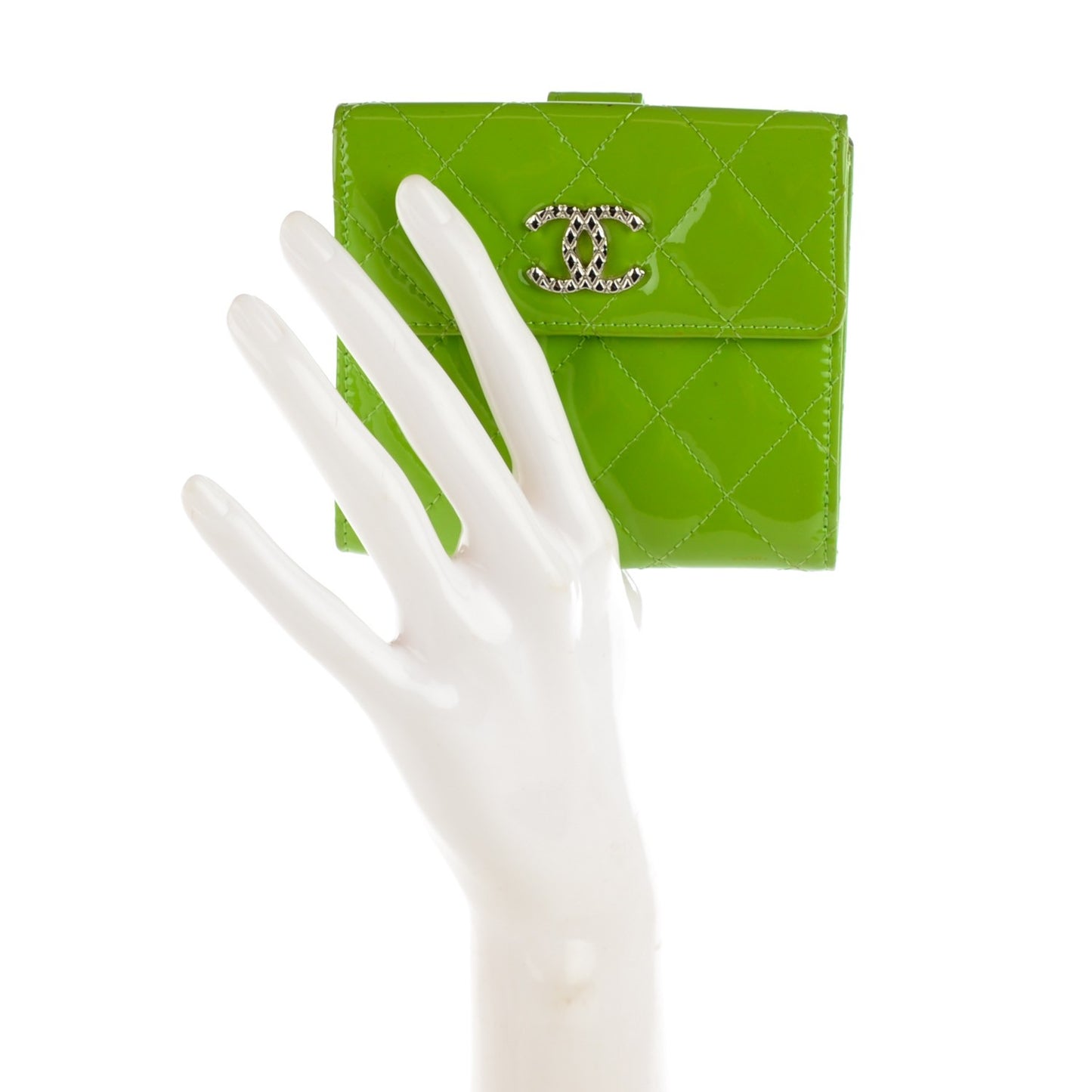 Patent Quilted Brilliant Compact Wallet Light Green