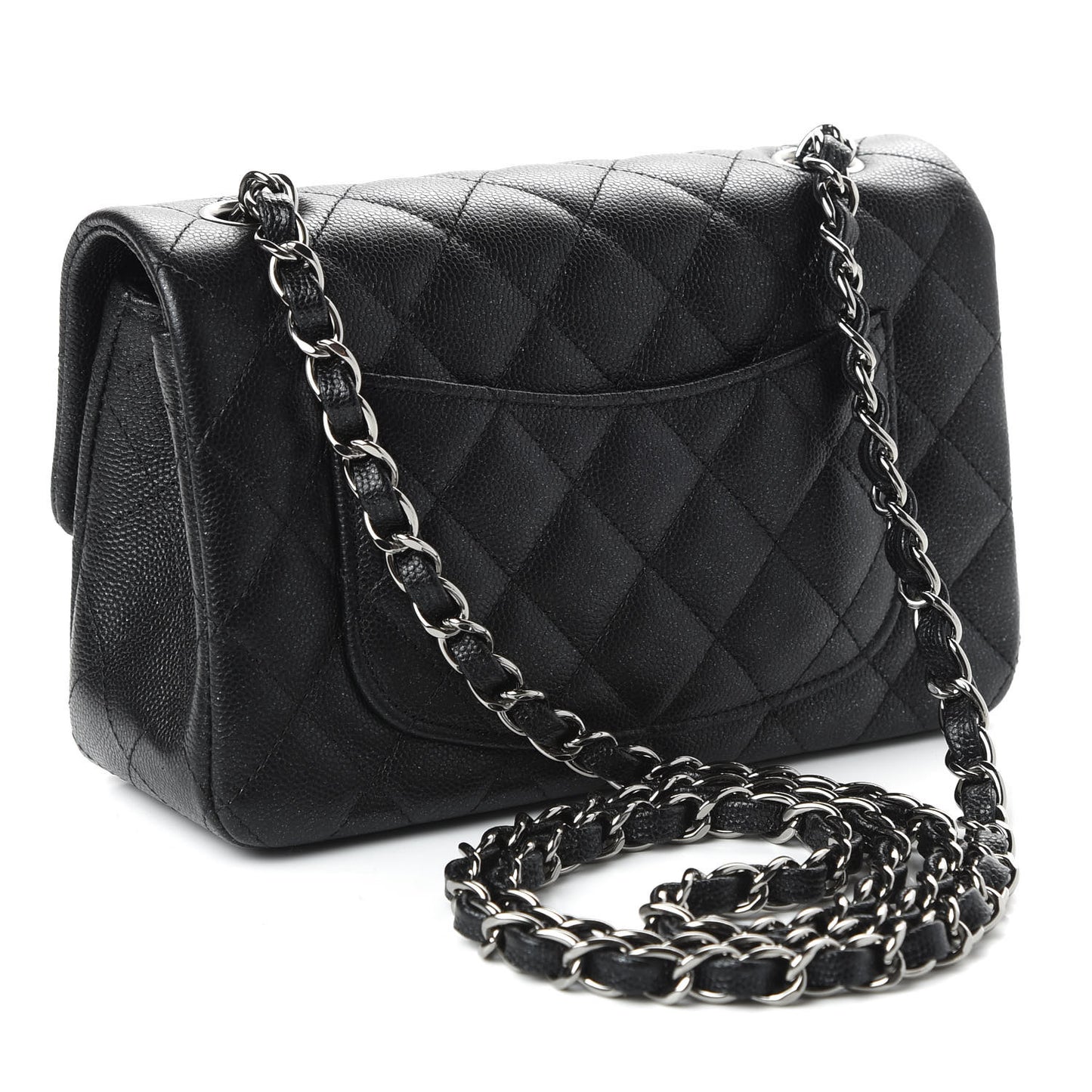 Iridescent Caviar Quilted Mini Rectangular Flap Black