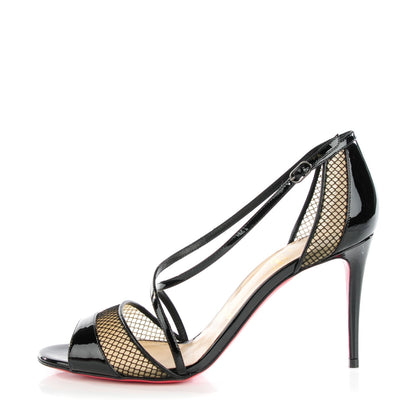 Christian Louboutin Patent Fishnet Silkova 100 Sandals 38.5 Black 1 of 8