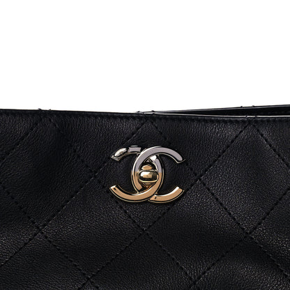Chanel Calfskin Stitched Precious Union Hobo Bag Black 8 of 10