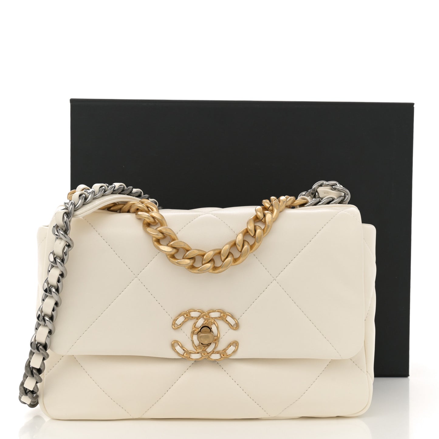 Lambskin Quilted Medium Chanel 19 Flap White
