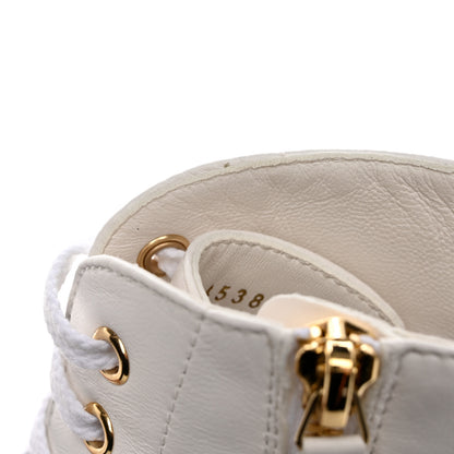 Chanel Lambskin Quilted Lace Up Wedge Combat Boots 37.5 White 9 of 18