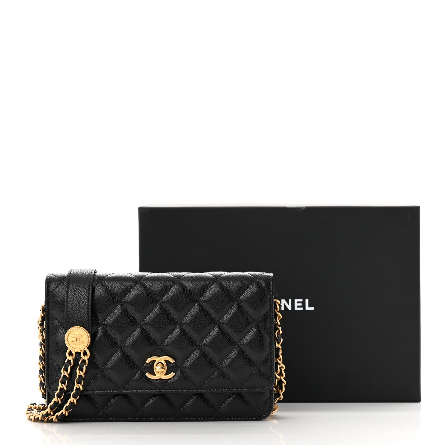 Caviar Quilted Twist Your Buttons Wallet On Chain WOC Black