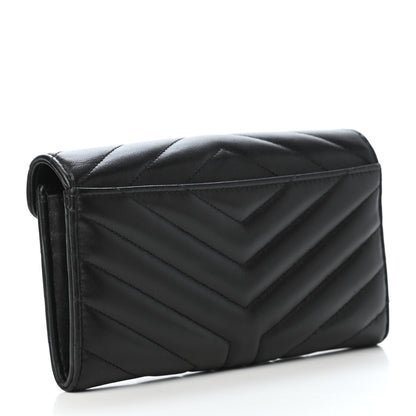 Saint Laurent Lambskin Y Quilted Monogram Large Loulou Flap Wallet Black 2 of 4