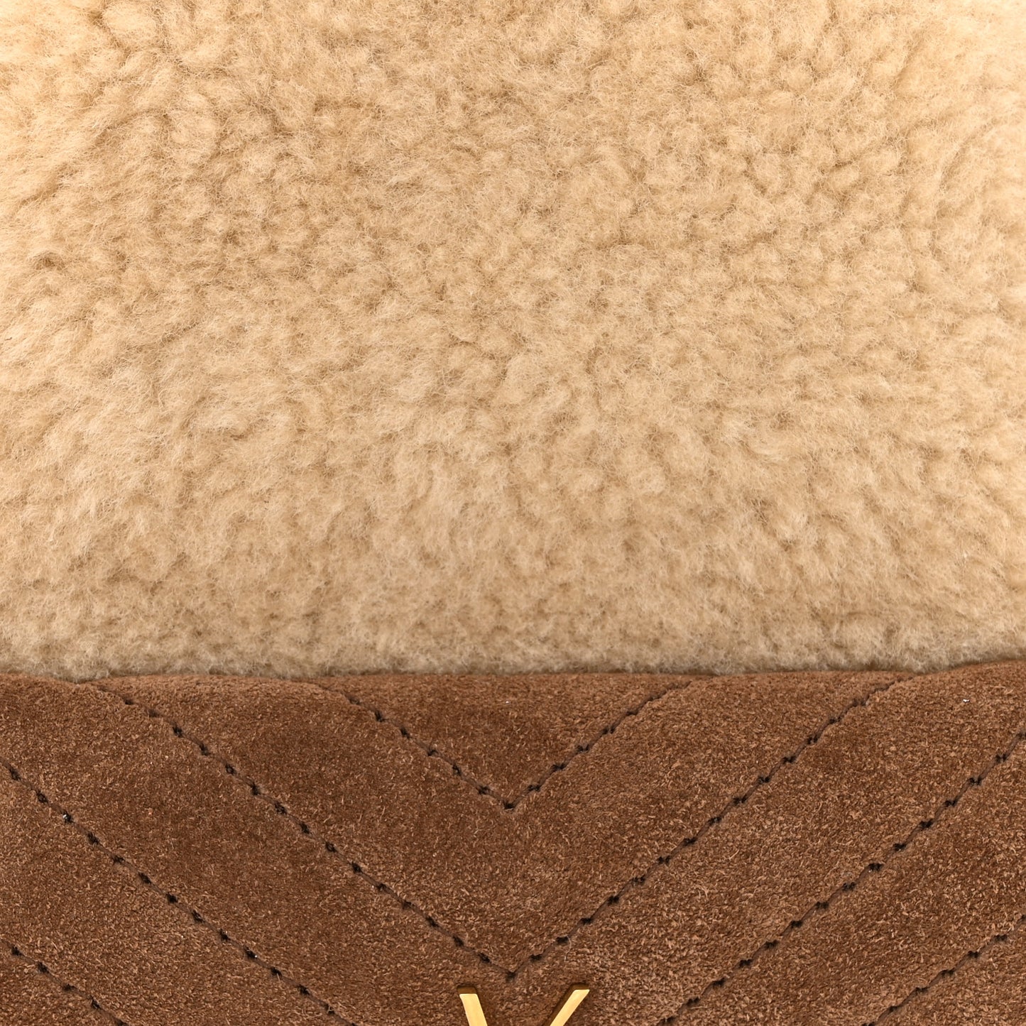 Shearling Suede Monogram Joe Nano Bucket Bag Dark Cigar Natural Beige