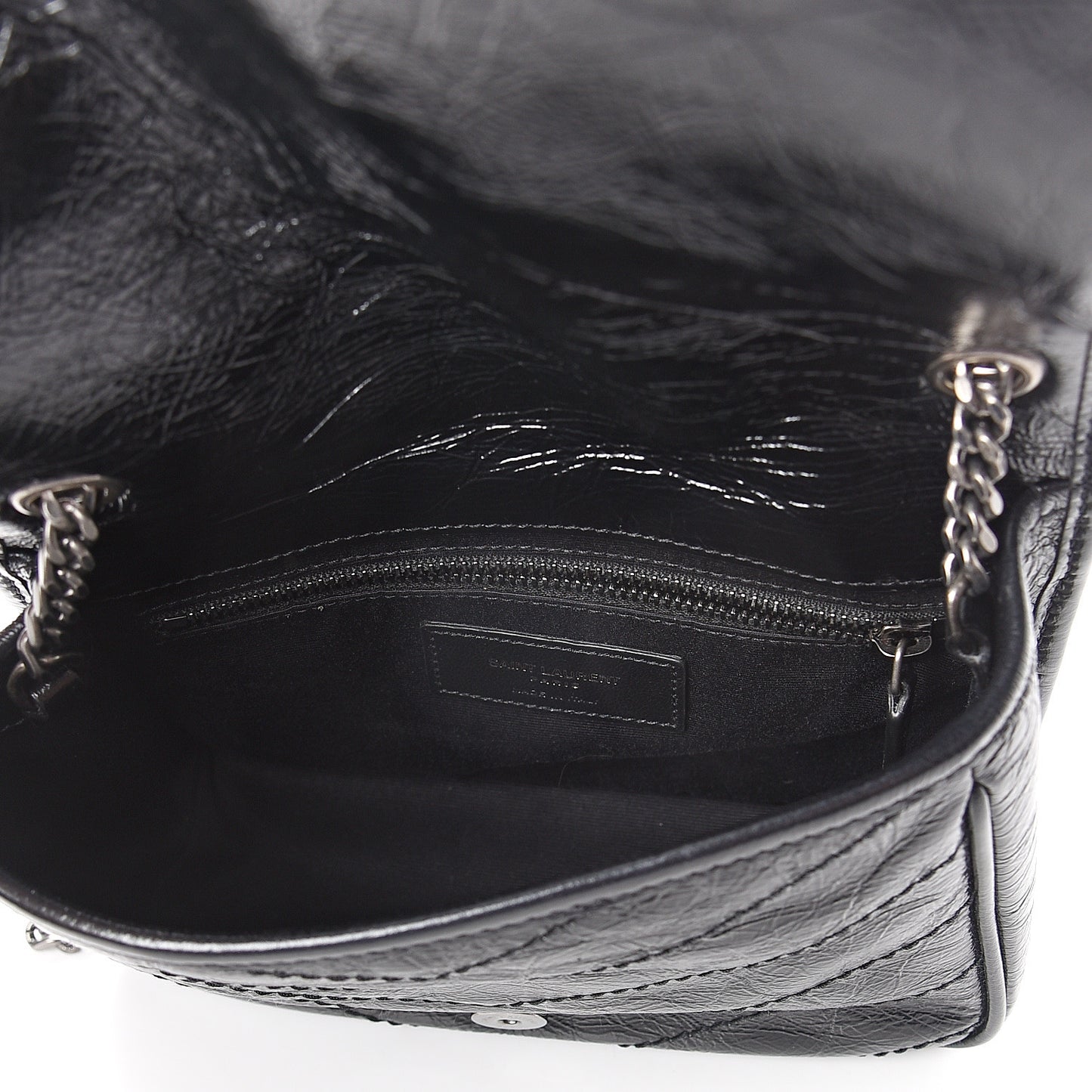 Crinkled Calfskin Matelasse Monogram Niki Chain Wallet Black