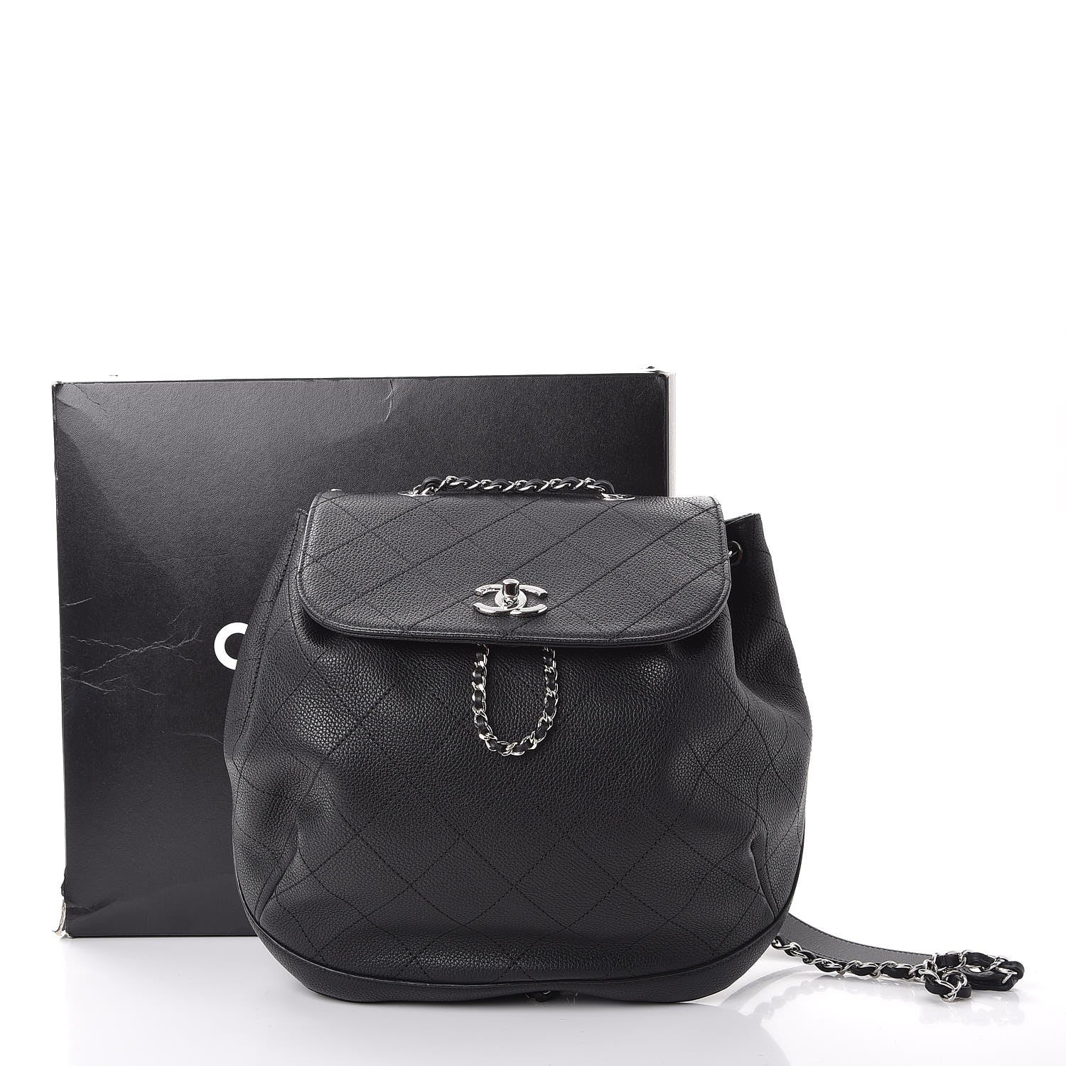 Chanel Grained Calfskin Stitched Flap Drawstring Backpack Black 8 of 8