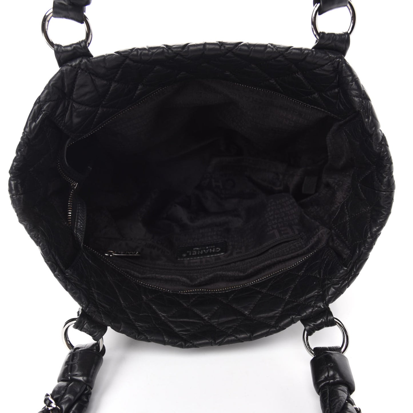 Distressed Lambskin Vintage Ligne Lady Braid Tote Black