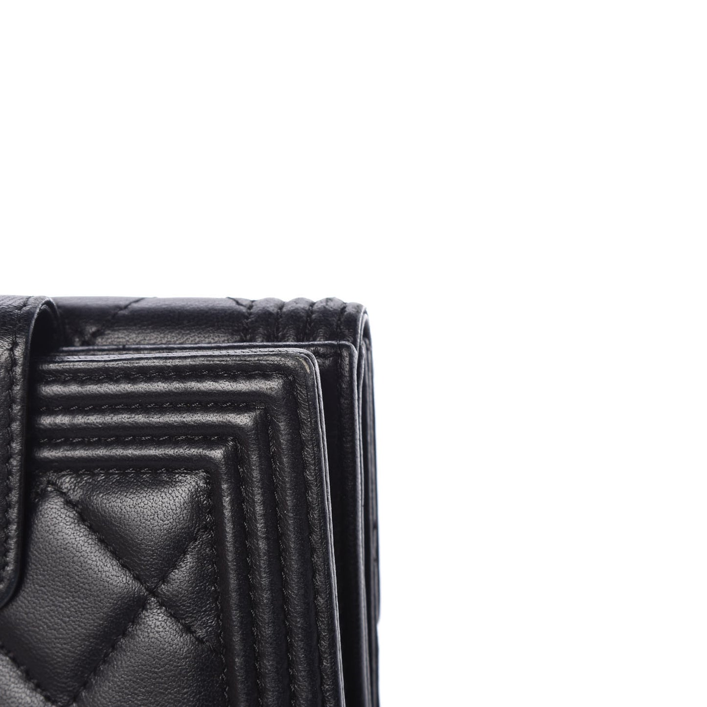Lambskin Quilted Compact Boy Wallet Black