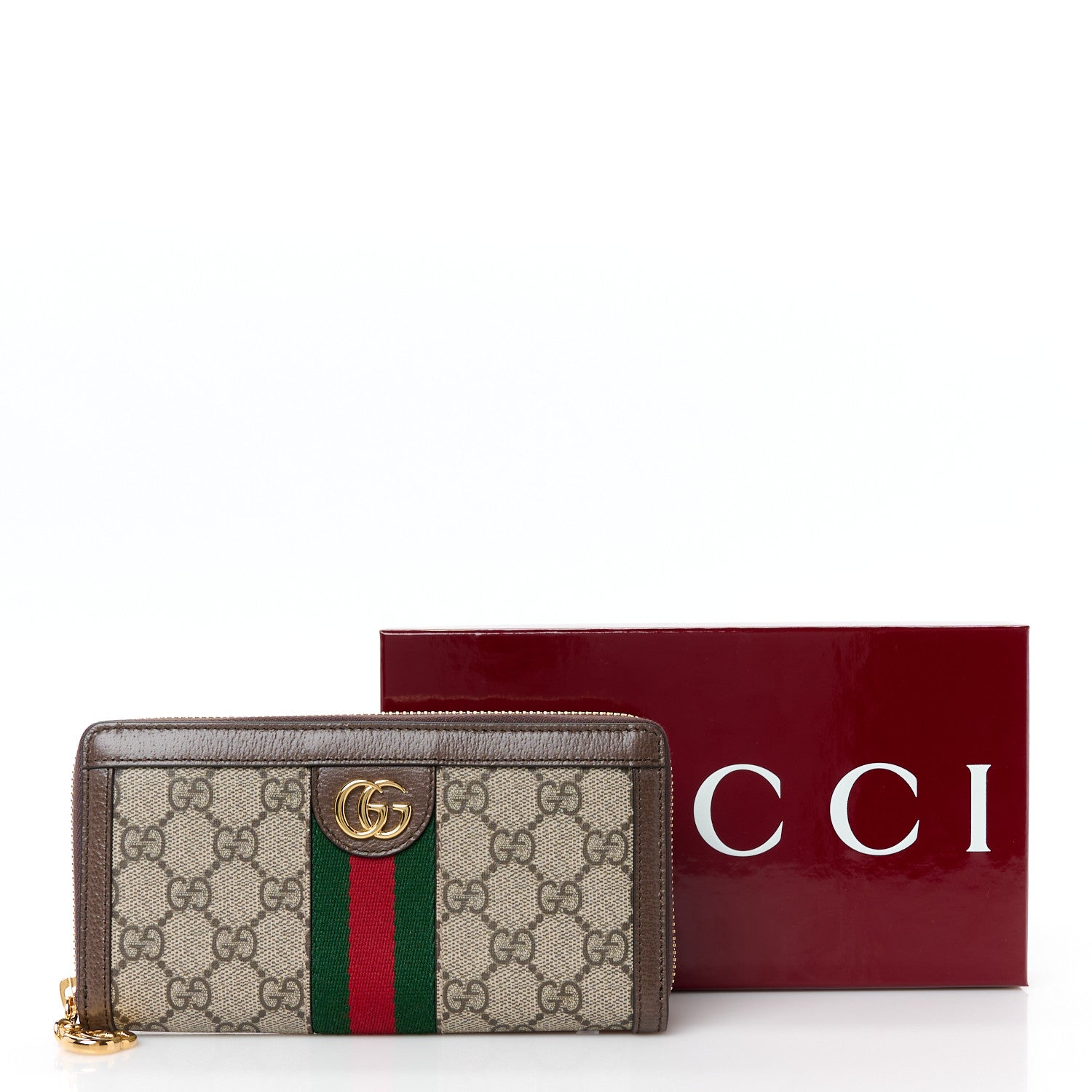 Gucci GG Supreme Monogram Web Ophidia Zip Around Wallet Brown 9 of 9