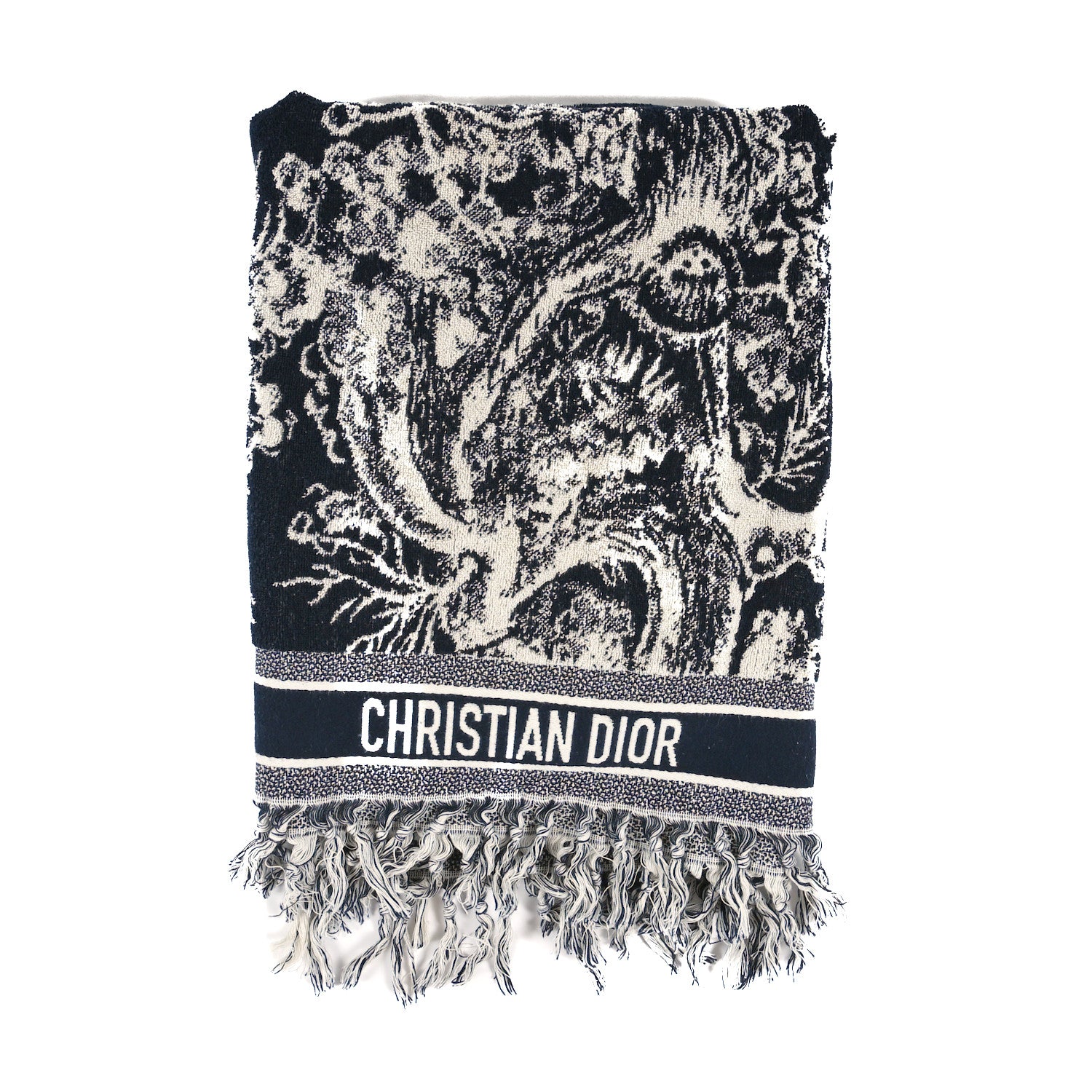 Christian Dior Cotton Toile De Jouy Reverse Towel Grey Ivory 1 of 4