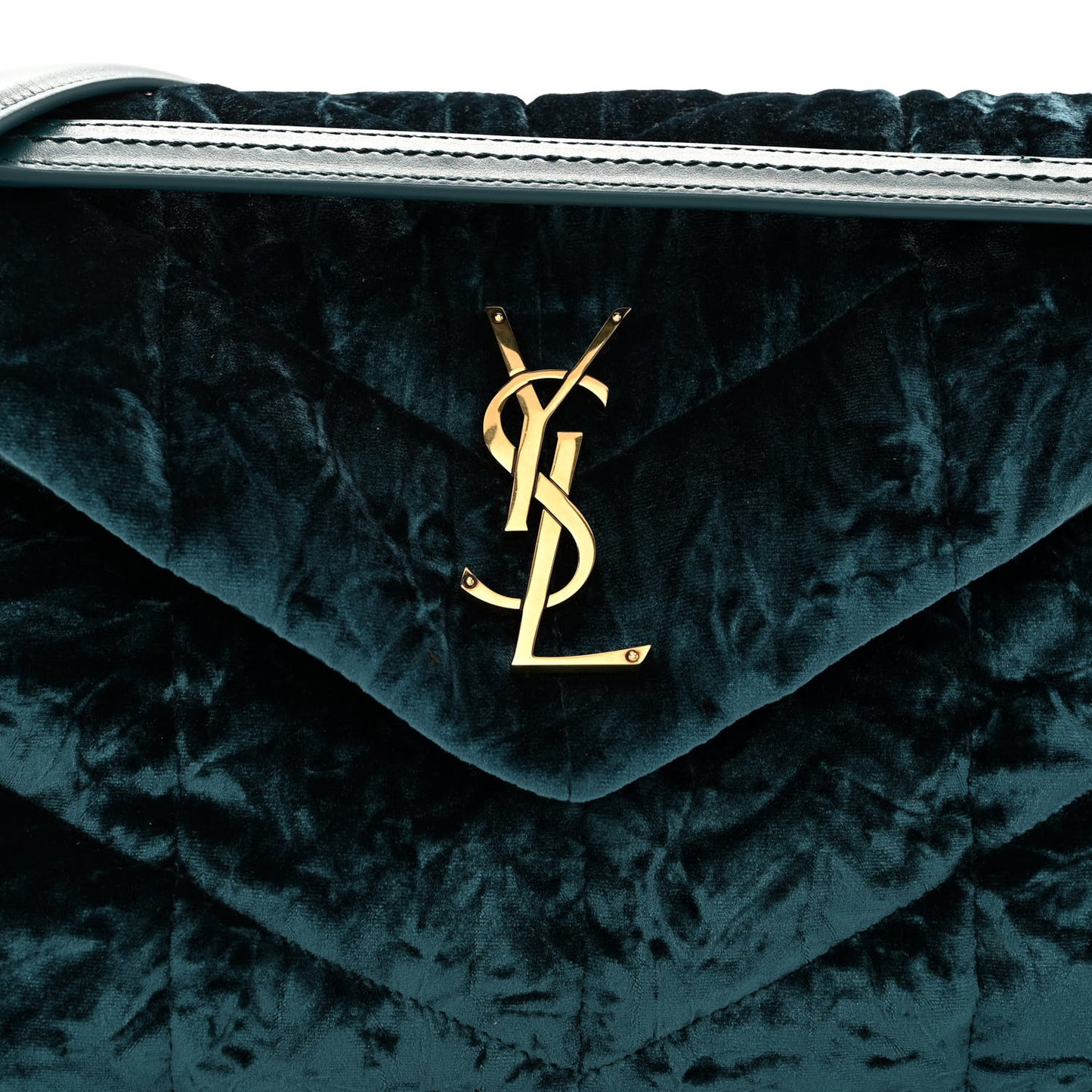 Crushed Velvet Quilted Small Loulou Puffer Monogram Chain Satchel Emerald