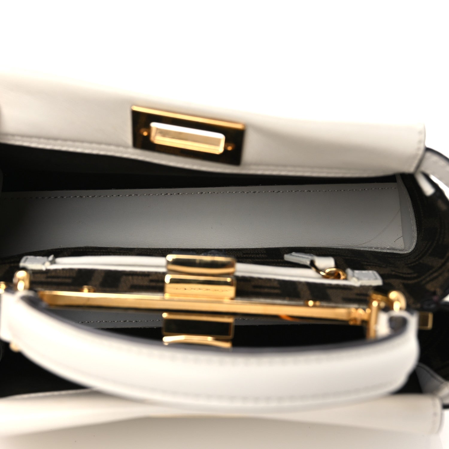 Fendi Vitello Seta Fabric Jacquard FF 1974 Mini Peekaboo Iconic Satchel White 5 of 12