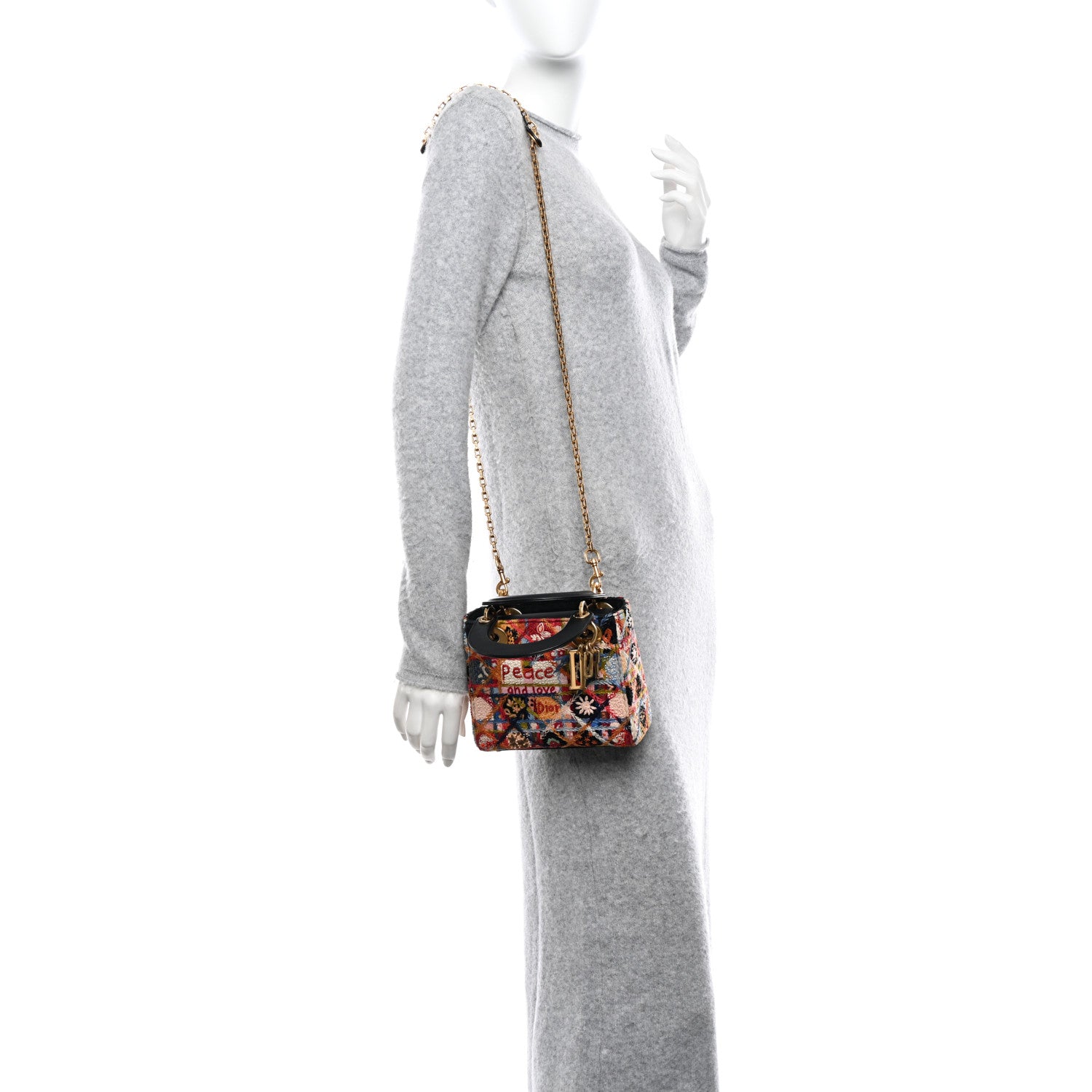 Christian Dior Canvas Embroidered Beaded Peace Mini Lady Dior Black Multicolor 2 of 9