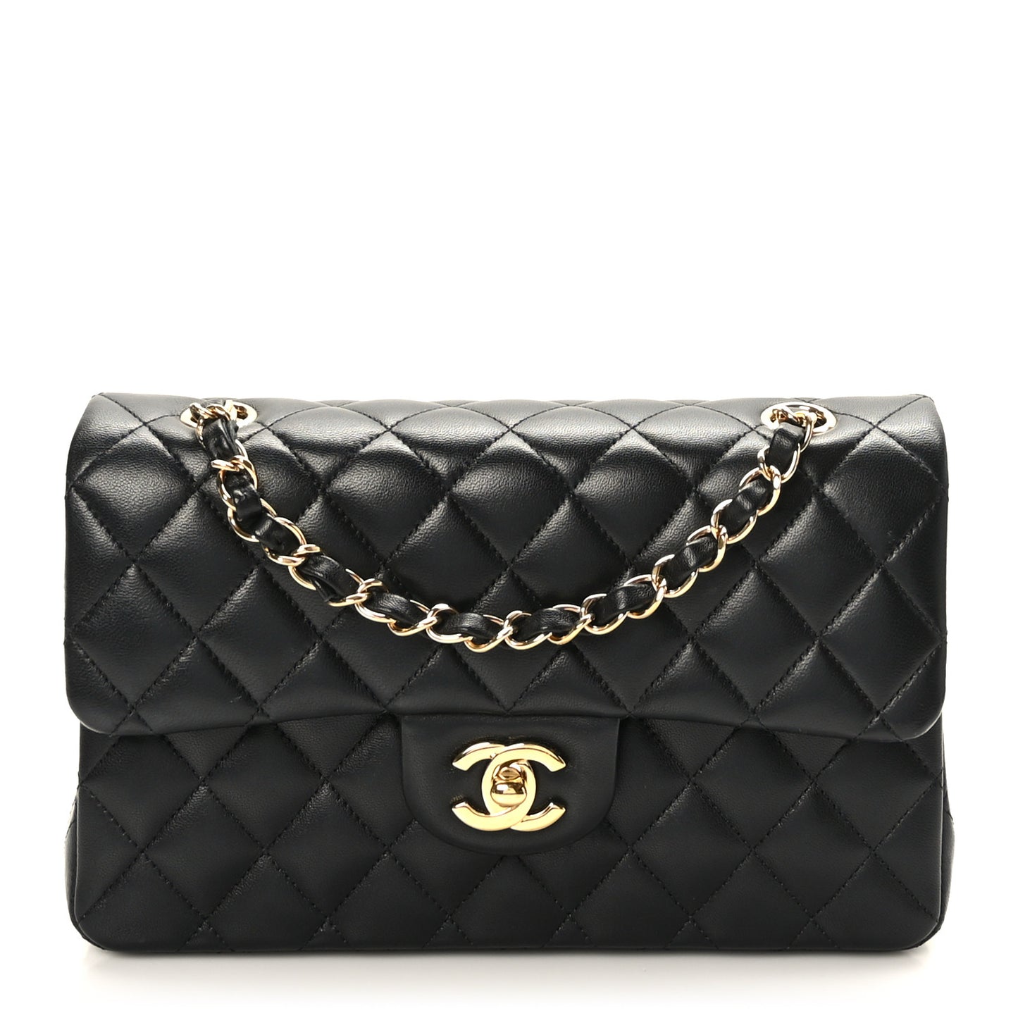 Lambskin Quilted Small Double Flap Black