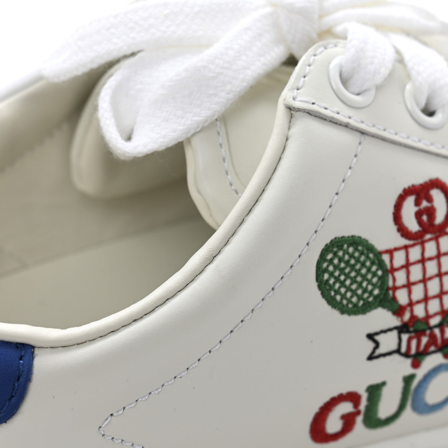 Calfskin Miro Soft Tennis Embroidered Womens Ace Sneakers 36 White Rio Blue