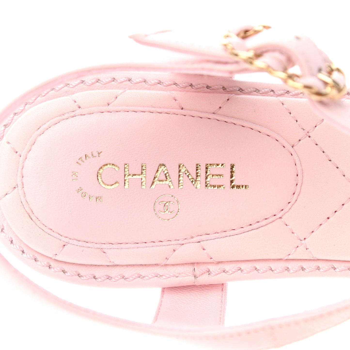 Lambskin Chain CC Logo Thong Sandals 38 Light Pink