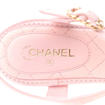 Chanel Lambskin Chain CC Logo Thong Sandals 38 Light Pink 7 of 9