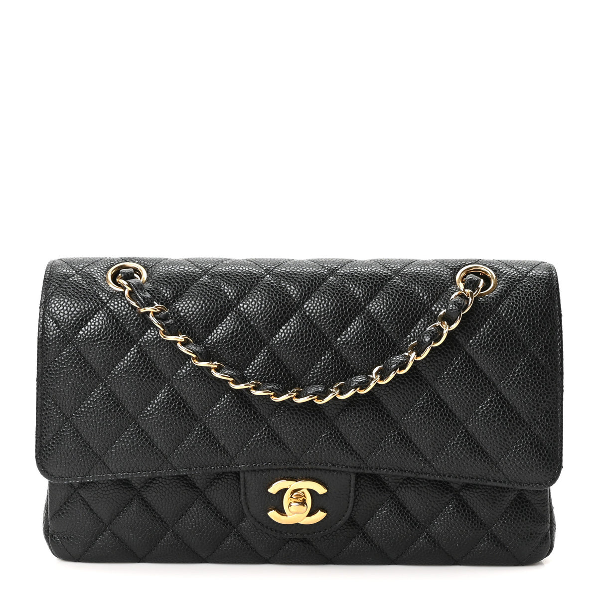 Caviar Quilted Medium Double Flap Black