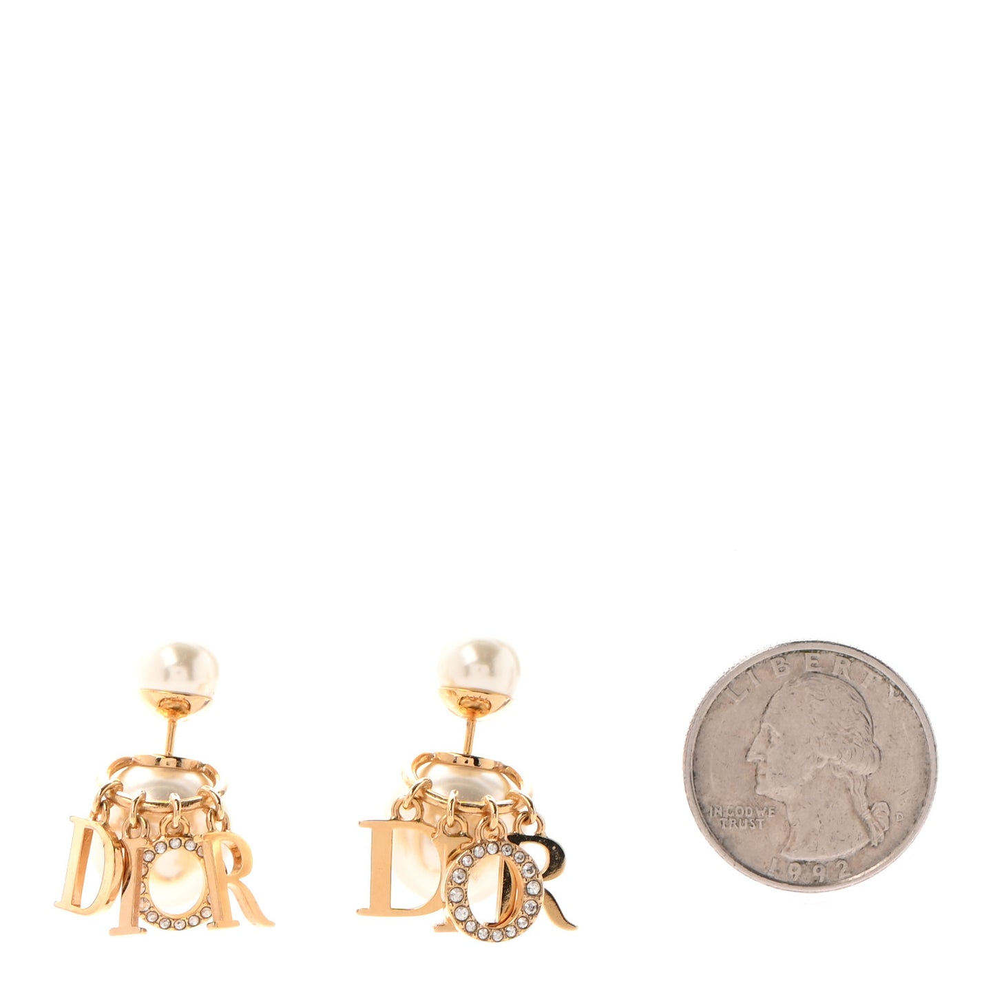 Pearl Crystal Tribal Logo Charms Earrings Gold