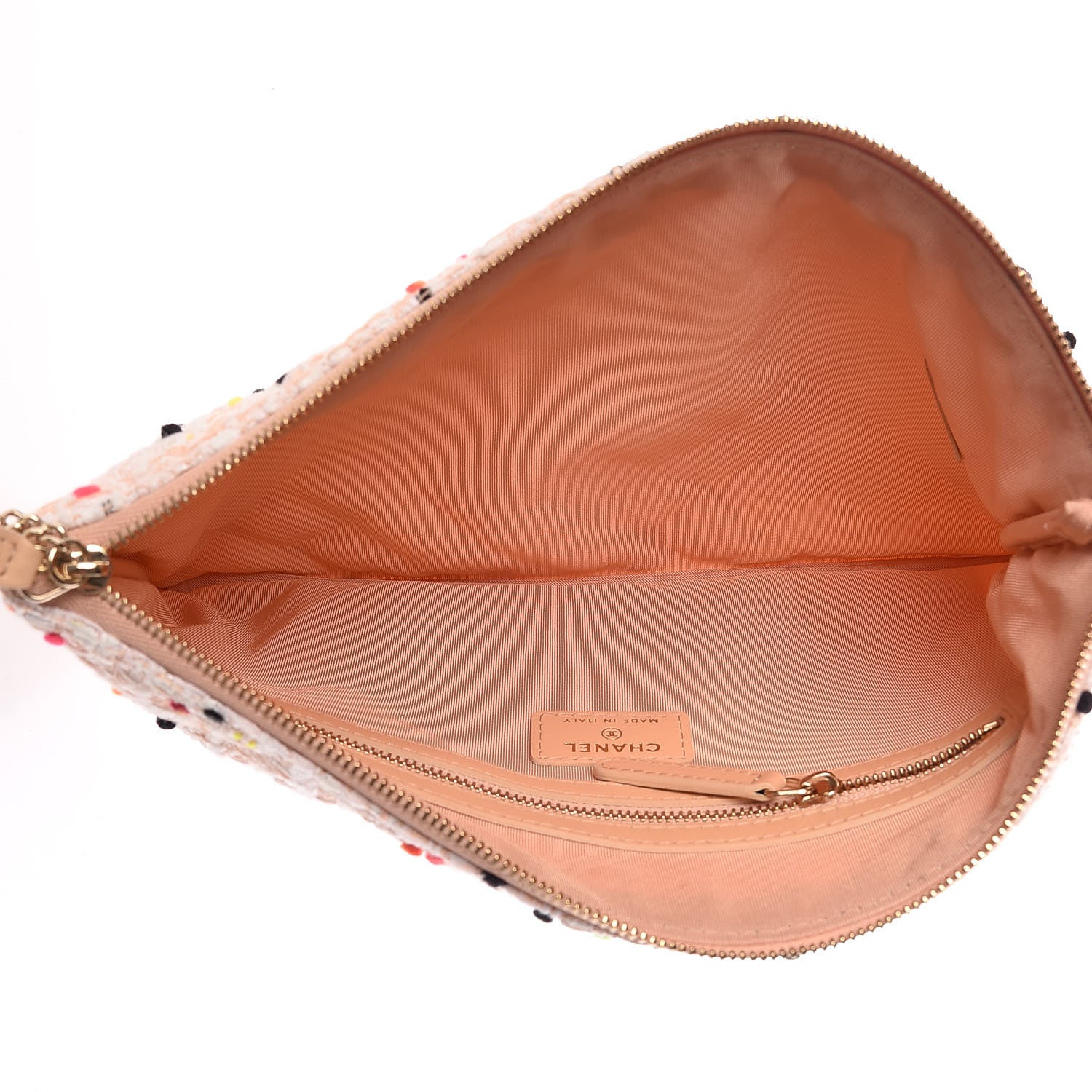 Chanel Tweed Quilted Medium Cosmetic Case Coral White 5 of 7