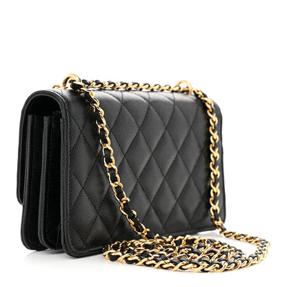 Chanel Shiny Caviar Quilted Flap Charm Wallet On Chain WOC Black 3 of 13