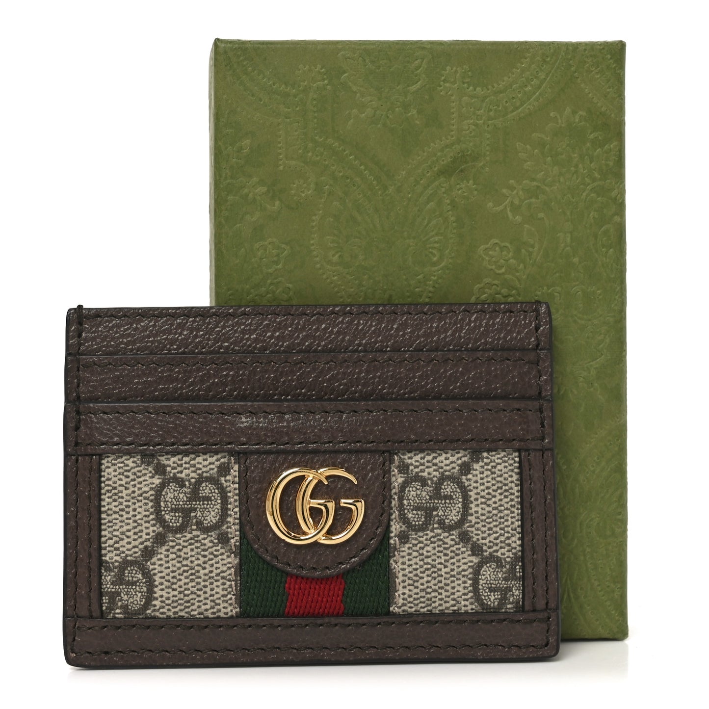 GG Supreme Monogram Textured Dollar Calfskin Ophidia Card Holder Beige Ebony New Acero