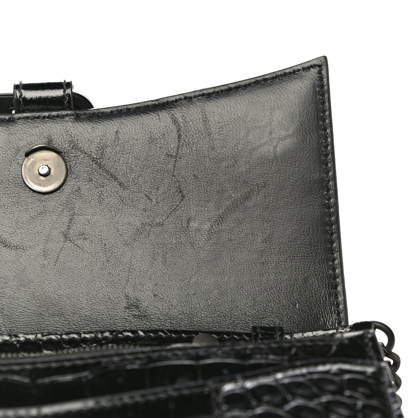 Shiny Calfskin Monochrome Crocodile Embossed Hourglass Chain Bag Black