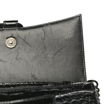 Balenciaga Shiny Calfskin Monochrome Crocodile Embossed Hourglass Chain Bag Black 11 of 15