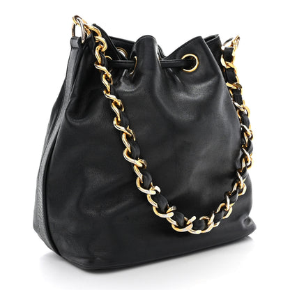 Chanel Lambskin CC Stitched Drawstring Bucket Bag Black 3 of 10