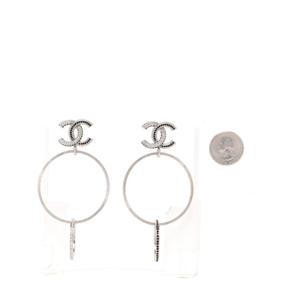 Chanel Crystal CC Hoop Earrings Silver Black 2 of 4