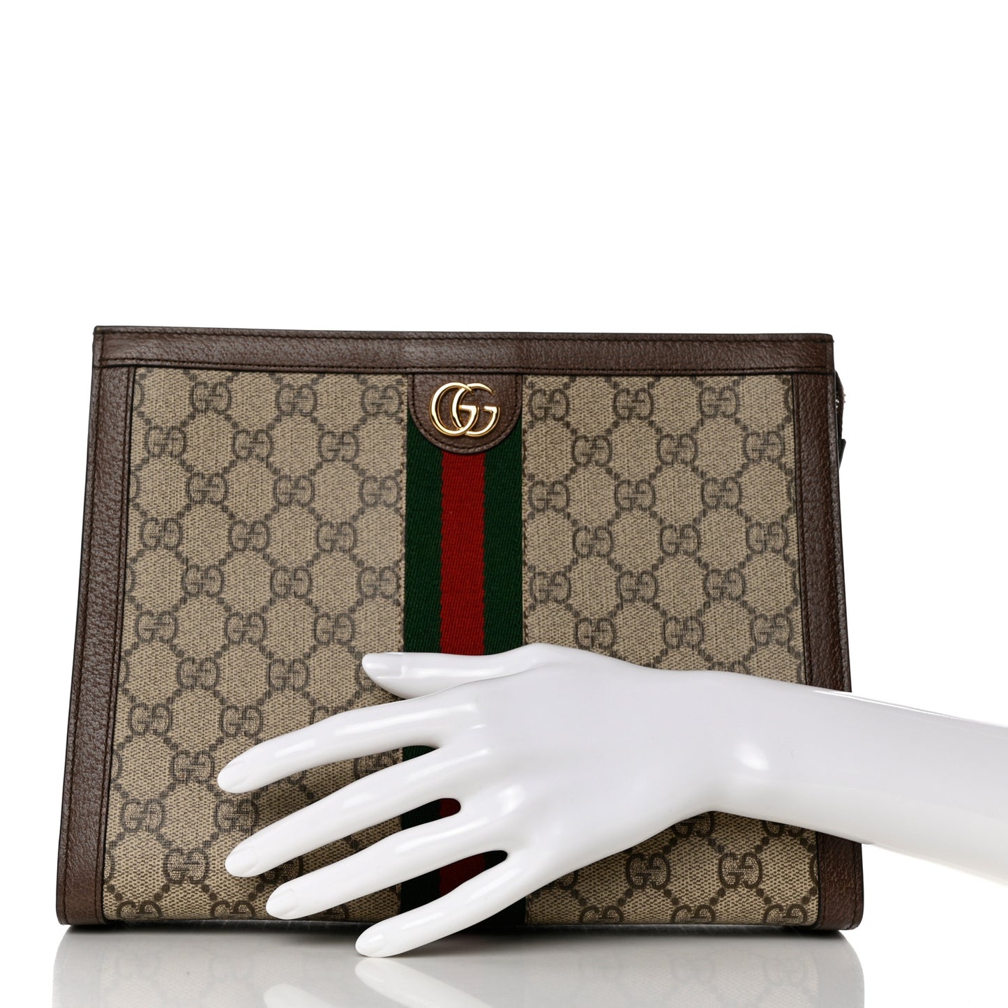 GG Supreme Monogram Web Ophidia Pouch Brown