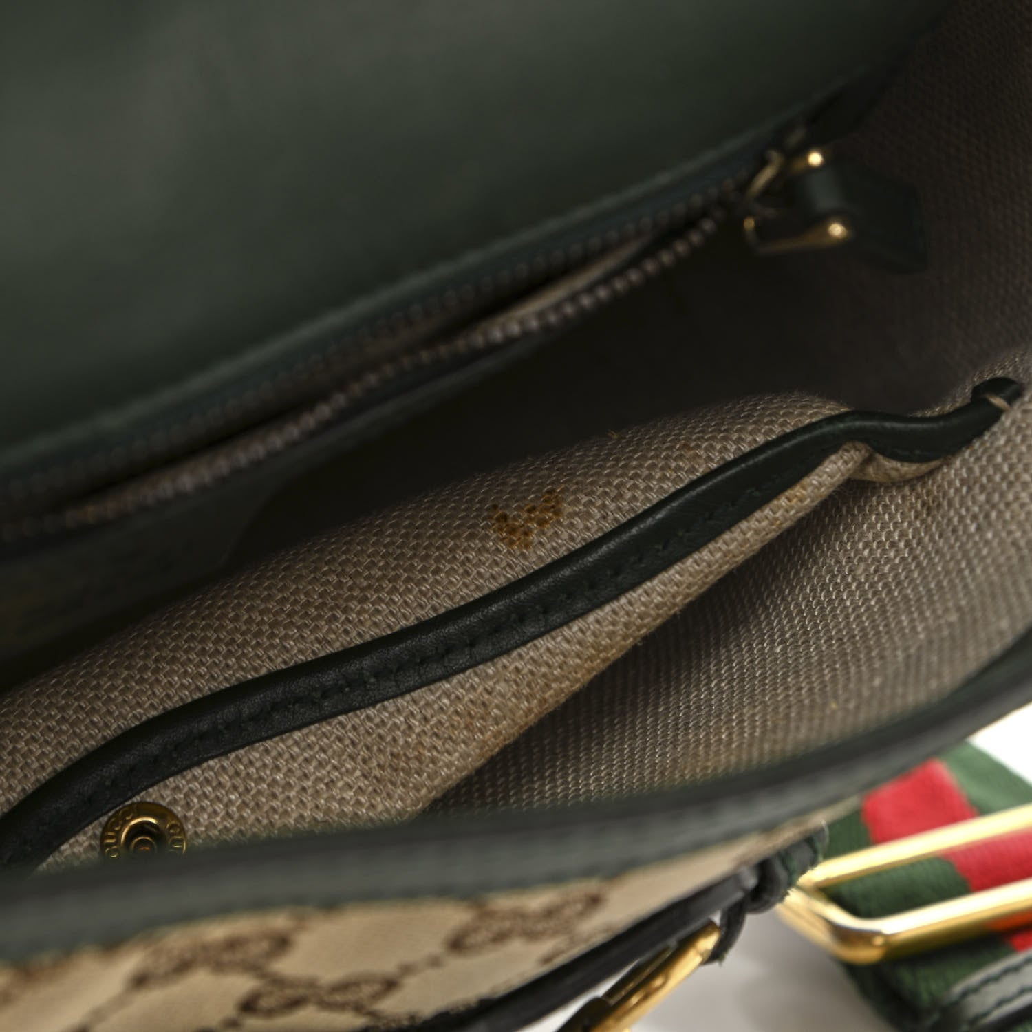 Gucci Monogram Calfskin Medium Lady Web Shoulder Bag Beige Green 6 of 16
