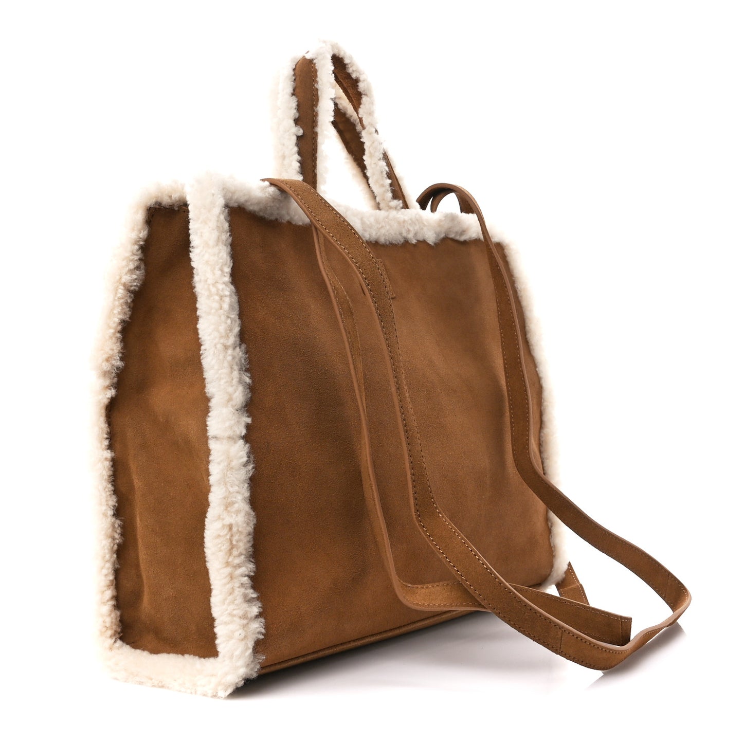 X UGG Suede Shearling Medium Shopping Bag Chestnut