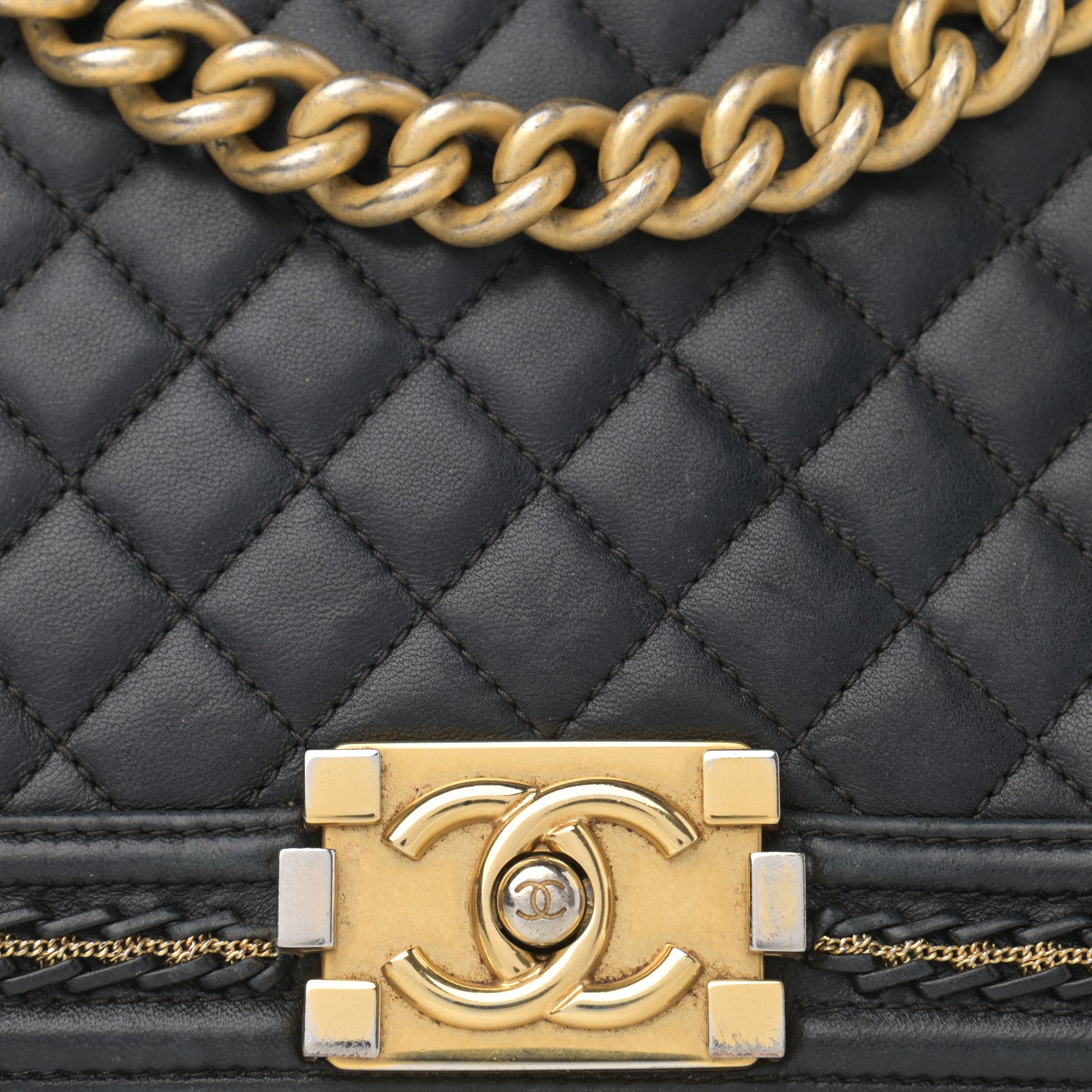 Chanel Lambskin Quilted Medium Chain Detail Boy Flap Black 7 of 16