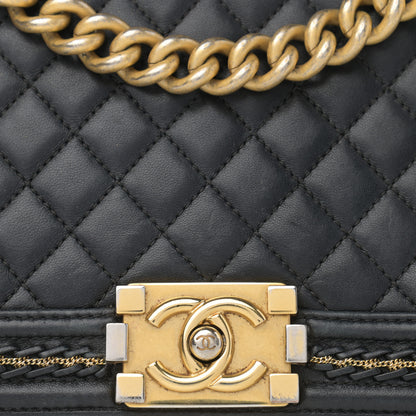 Chanel Lambskin Quilted Medium Chain Detail Boy Flap Black 7 of 16
