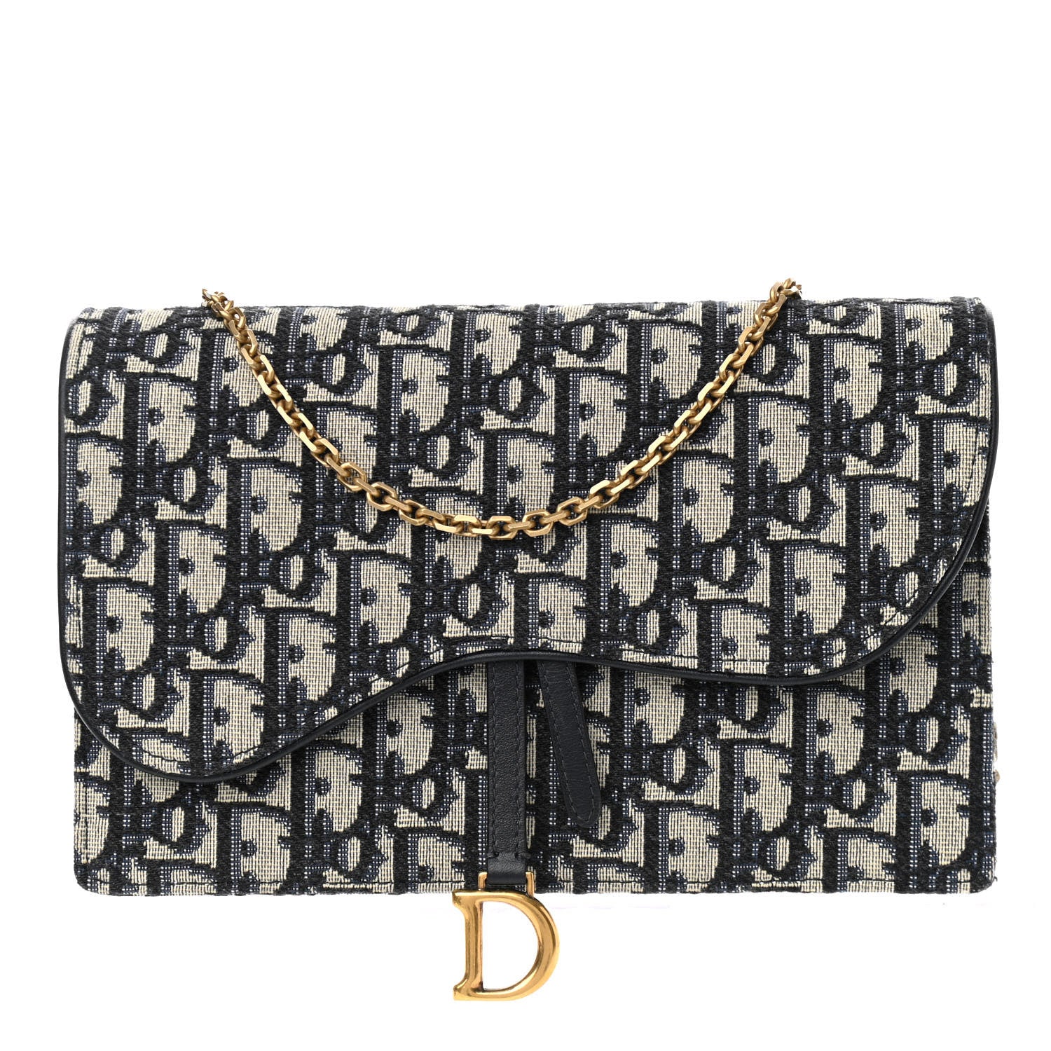 Christian Dior Oblique Saddle Chain Pouch Blue 1 of 12
