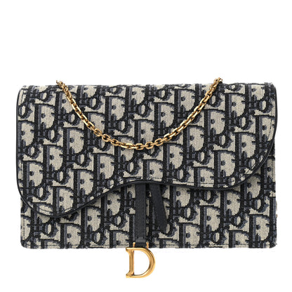 Christian Dior Oblique Saddle Chain Pouch Blue 1 of 12