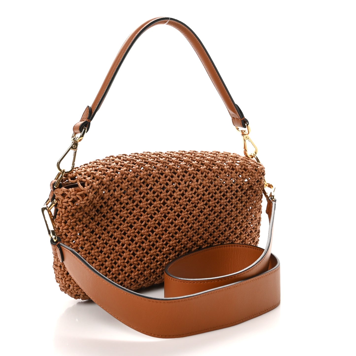 Straw Vitello King Woven Baguette Brandy