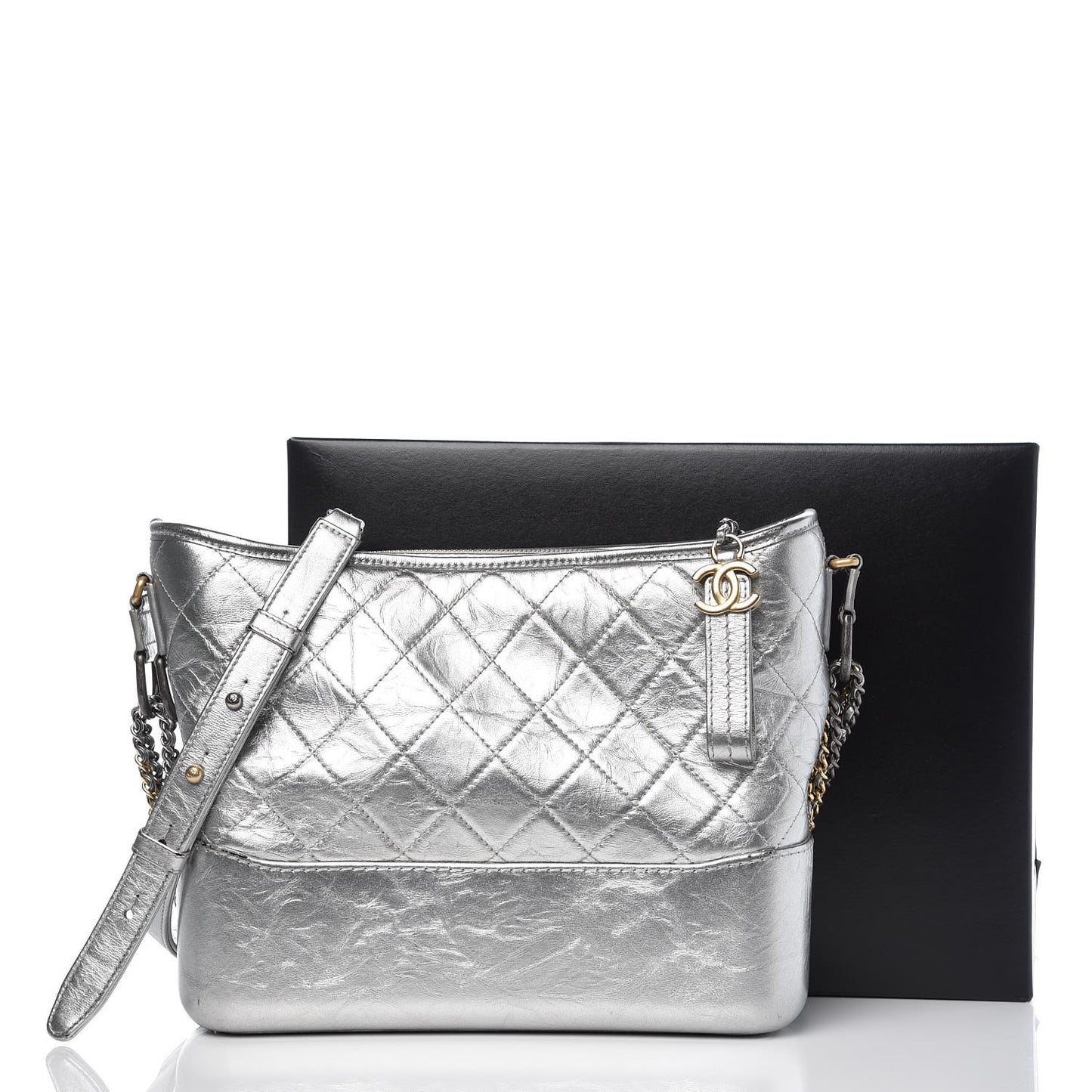 Metallic Aged Calfskin Quilted Medium Gabrielle Silver