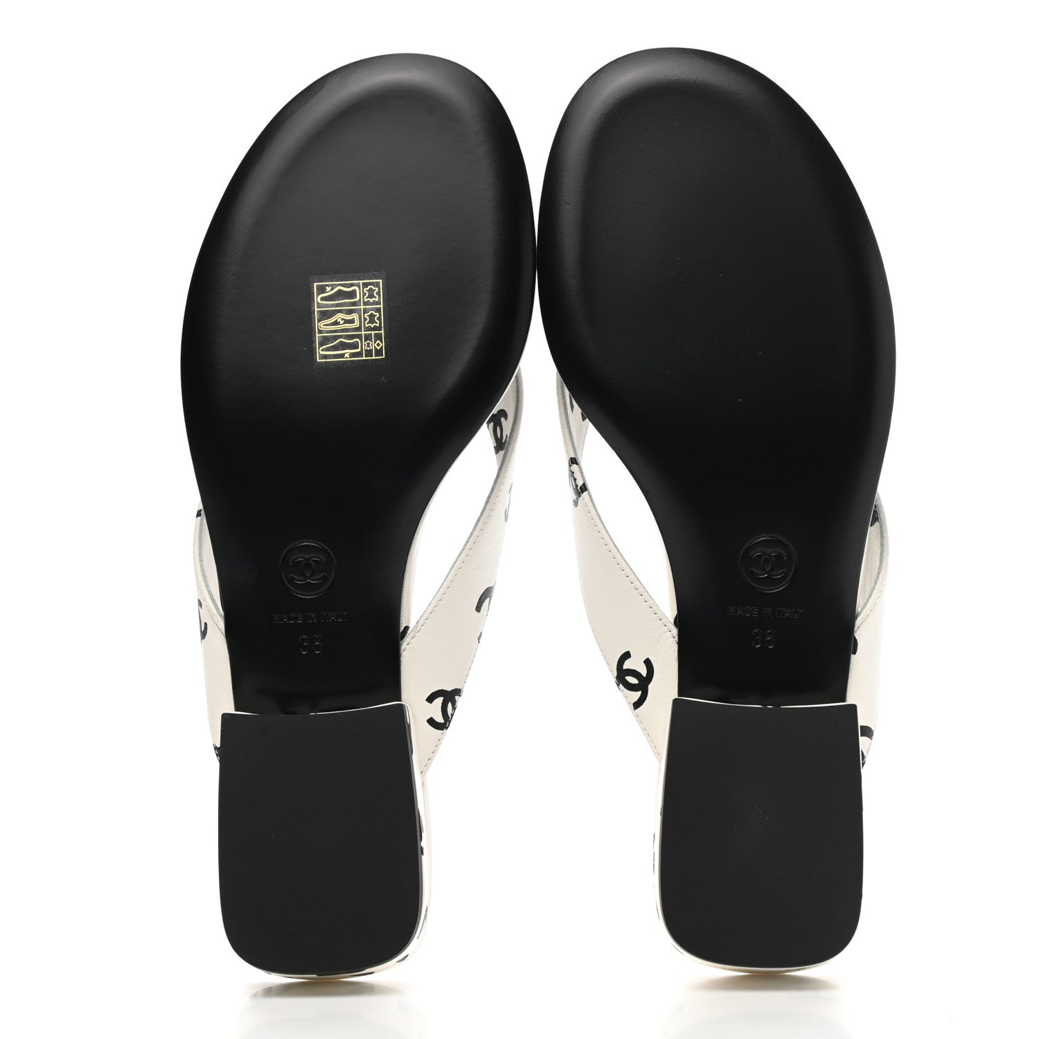 Chanel Lambskin Printed CC Thong Sandals 38 White Black 5 of 10