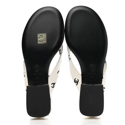 Chanel Lambskin Printed CC Thong Sandals 38 White Black 5 of 10